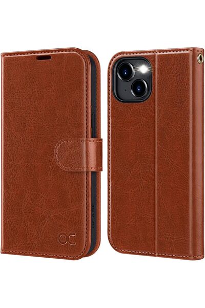 NO BRAND Husă flip din piele Ocase pentru iPhone 15, tip portofel cu suport, ...