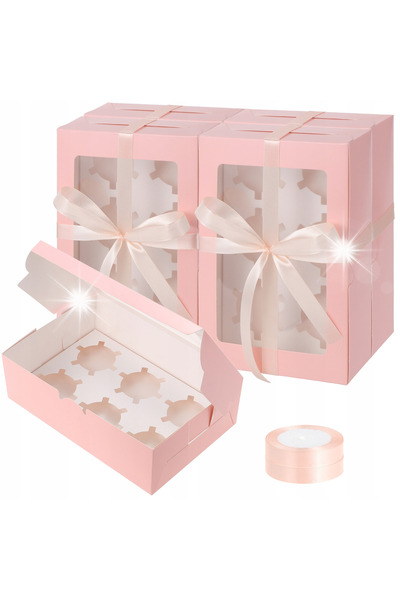 NO BRAND Cutie pentru 6 brioșe/prăjituri 23.5X16X7.5cm, Ambalaj cu panglică -...