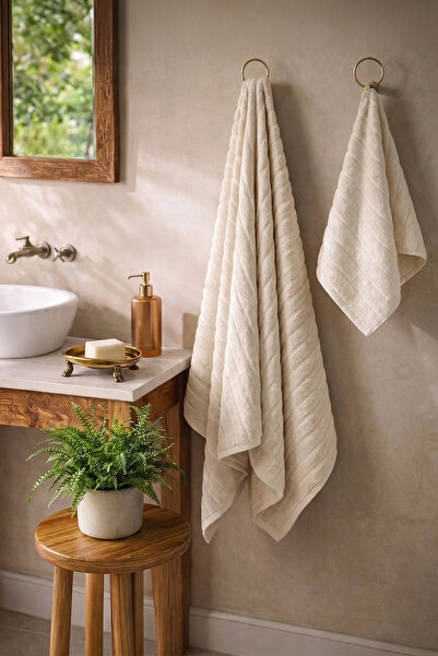 TEOHOMELİNENS Phaselis Bath Towel Set - 2-Piece Hand Towel 50X90 cm and 2-Pie...