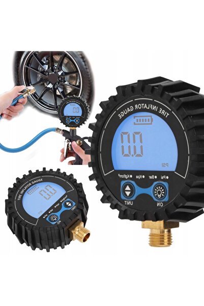NO BRAND Manometru digital pentru presiunea anvelopelor de 1/4 inch Psi/Kpa/B...