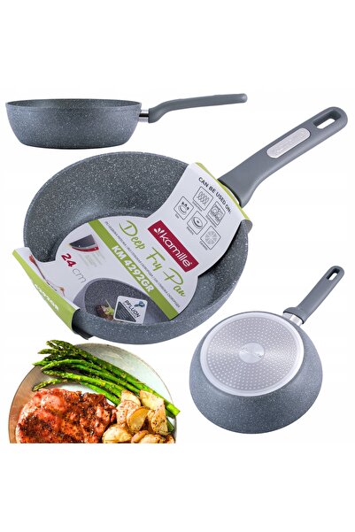 NO BRAND Tigaie Wok din granit 24cm Gri pentru inducție și gaz