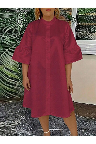 NO BRAND Rochie bordo midi cu mânecă trapezoidală 3/4, culoare Cockatiel, She...