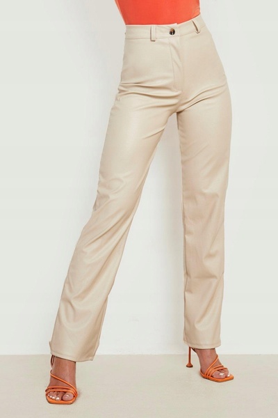 NO BRAND BOOHOO 32 PANTALONI SKINNY BEJ DIN PIELE ECO, DREPTI