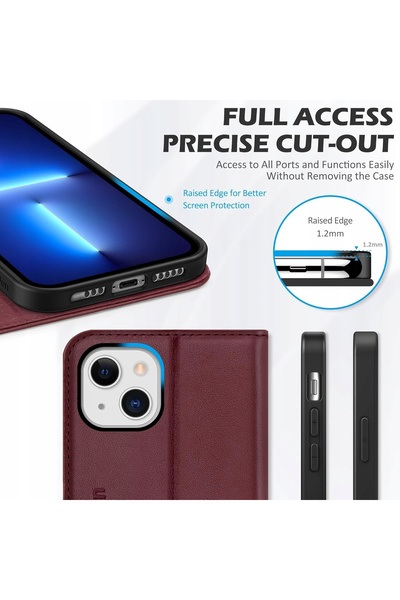 NO BRAND Husă tip portofel Shieldon din piele naturală pentru iPhone 15, cu p...