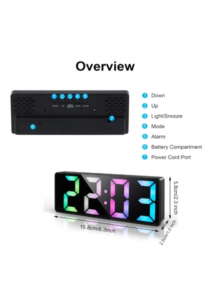 NO BRAND Ceas deșteptător digital LED cu numere mari - Ceas de birou, Afișaj ...