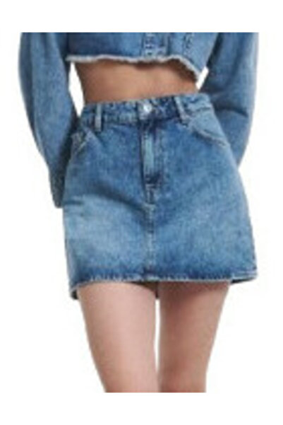 NO BRAND Fustă mini din denim albastru, croială trapez, din bumbac, Reserved m