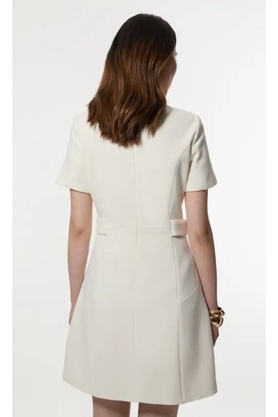 NO BRAND Rochie mini dreaptă crem, cu mânecă scurtă, uni, cu fermoar, Karen M...