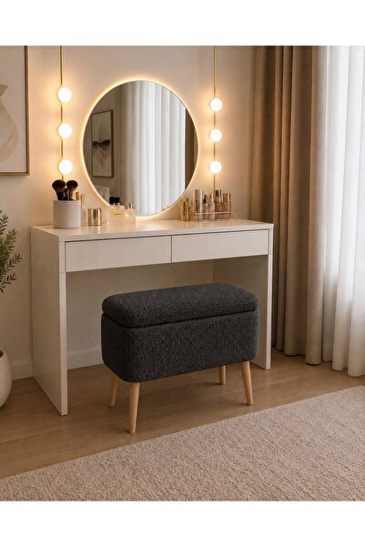 own home VİONA SANDIKLI PUF, TEDDY KUMAŞ KAPLAMALI AHŞAP AYAKLI MODERN BENCH PUF