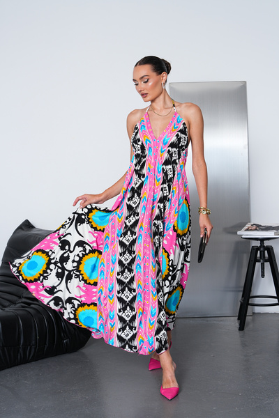 NAVY Long Oversized Dress with Halter Neck Detail and Backless Slit