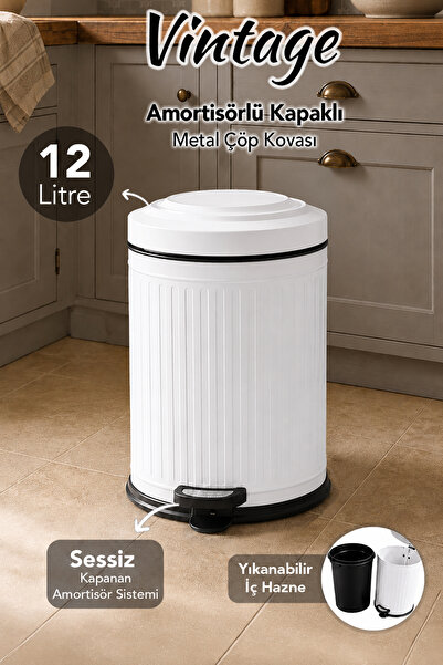 Meleni Home Metal Vintage Trash Can - Bathroom Kitchen Pedal Trash Can with S...