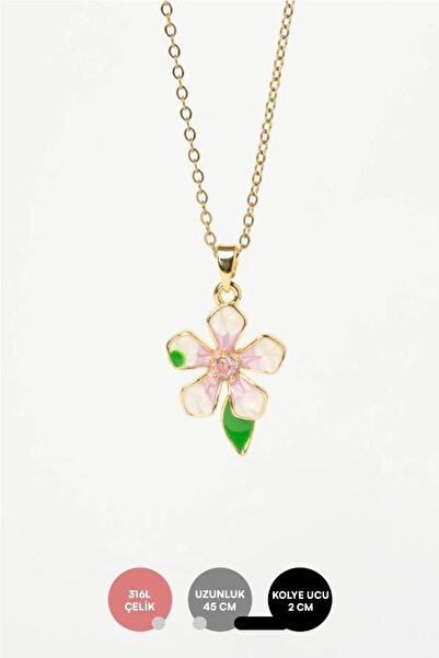 316L Gold Pembe Çiçek Kararmaz Çelik Kolye