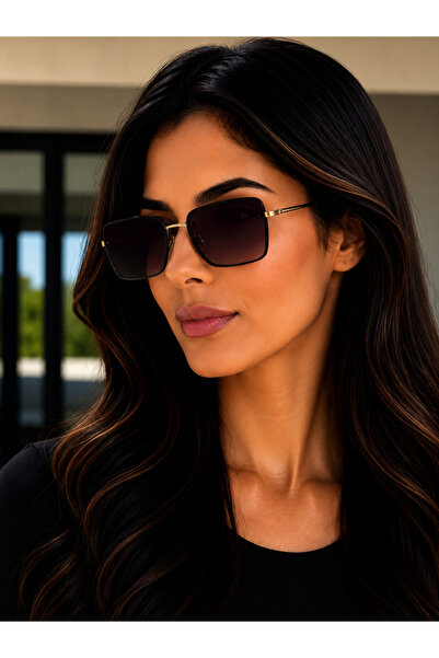 Bymiel نظارات شمسية نسائية مستطيلة الشكل بإطار ذهبي من الزجاج المتدرج UV400