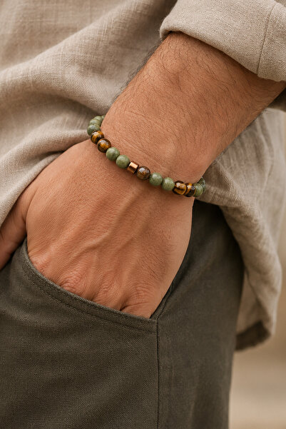 Orenda Design Jade & Tiger's Eye Men's Bracelet |   Abundance & Strong Vision...