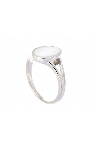 NO BRAND Inel de argint placat cu rodiu, mărimea 14, cu opal de 13mm, cadou