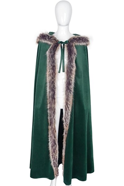 NO BRAND Costum lung medieval viking cu pelerină de blană pentru Halloween, p...