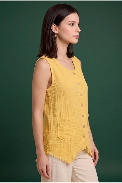 EGE OTANTİK BULDAN Women's 100% Cotton Muslin Buttoned V-Neck Tassel Vest with Inverted Stitching