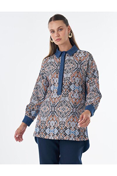 KYR Denim Garnished Patterned Tunic Indigo