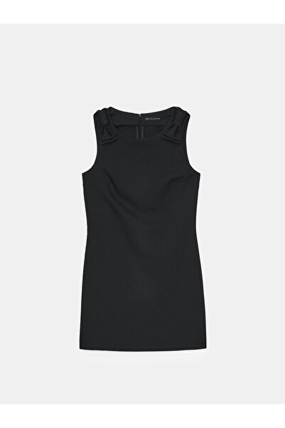 NO BRAND Rochie neagră deasupra genunchiului, cu funde pe umeri, netedă, clas...