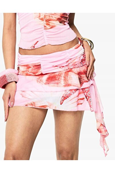 NO BRAND Fustă mini roz Boohoo cu model și volane 38