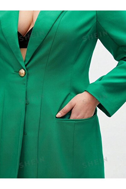 NO BRAND Shein 46 Rochie mini tip blazer verde elegantă cu decolteu ascuțit