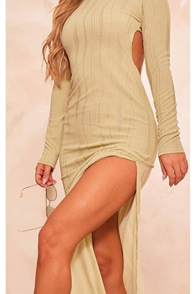 NO BRAND Rochie tricotată verde maxi cu spatele deschis Prettylittlething 34