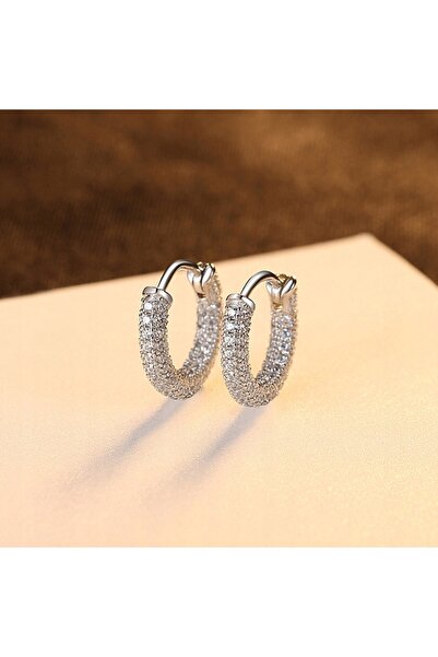 NO BRAND Cercei tip inel din argint 925 sterling cu zirconiu pentru femei