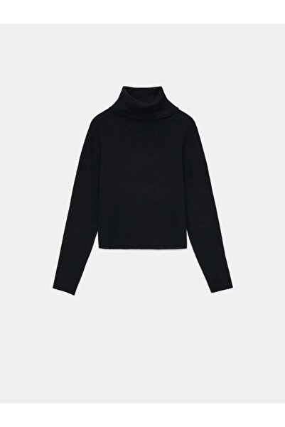 NO BRAND Pulover negru tip maletă, cu mânecă lungă, clasic, uni, reiat, XXS