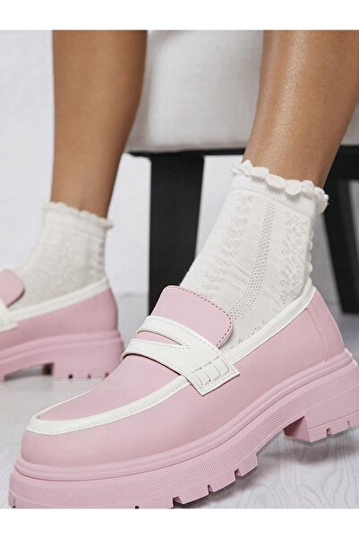 NO BRAND Pantofi mocasin tip sneaker, roz, cu platformă, din piele ecologică,...