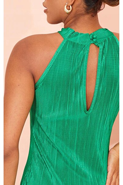NO BRAND Prettylittlething Rochie de cocktail verde plisată midaxi 40
