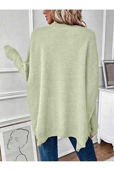 NO BRAND Pulover verde, lejer, simplu, cu guler ridicat, clasic, Shein 34
