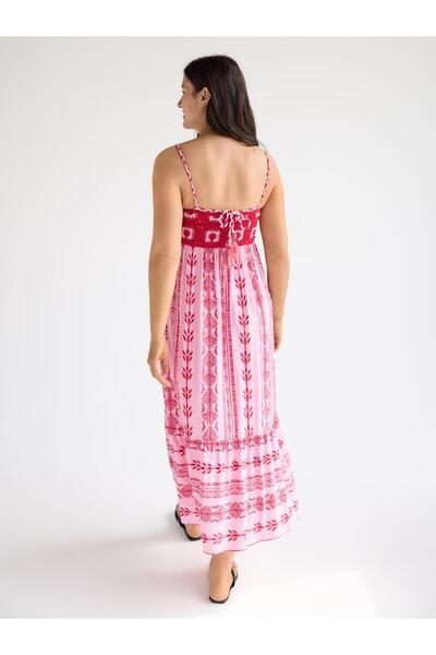 NO BRAND Rochie roz-roșu cu model și bretele decorate, mărimea S rezervată