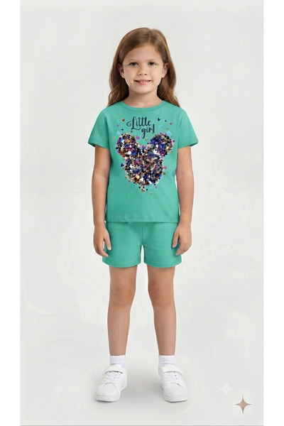 LİTTLE TORTOİSE Set de tricou și pantaloni scurți colorați pentru fetițe, cu ...