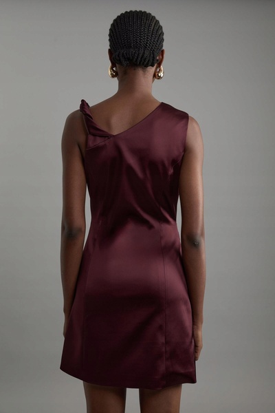 NO BRAND Rochie mini din satin, roșu vin, cu bretele, Karen Millen 40