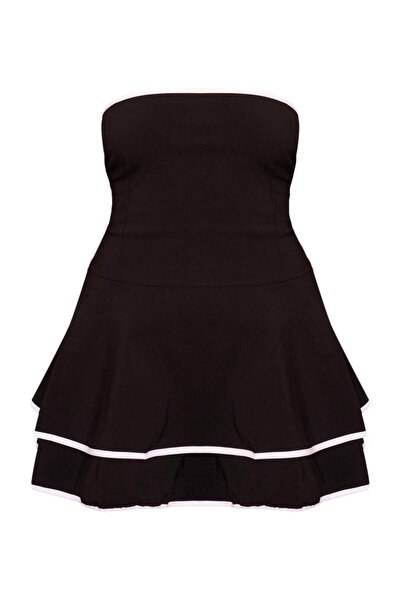 NO BRAND Prettylittlething rochie mini clasică neagră cu volane tip bardot 36