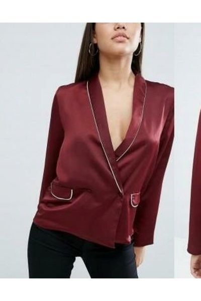 NO BRAND Bluză elegantă tip plic din satin asos, bordo, 44