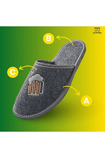 NO BRAND Papuci bărbați din pâslă cu broderie cu design de bere, confortabili...