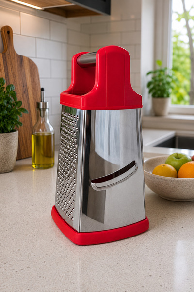 BEYZANA Medium Size Red Color Stainless Steel Grater - Multifunctional Steel Grater with Silicone Base