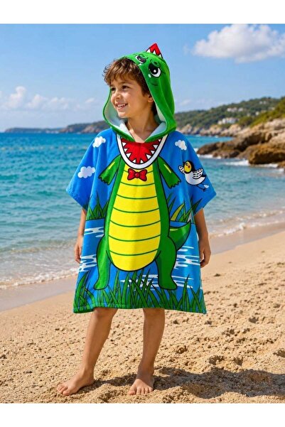 pistyle Boys' Crocodile Patterned Hooded Beach Towel Poncho