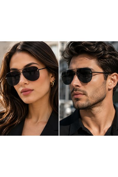 Bymiel Unisex Black Pilot Sunglasses Smoked Glass Uv400 Protected Metal Frame