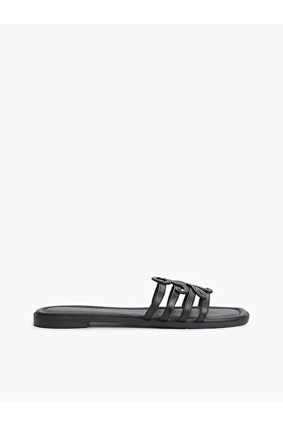 Tommy Hilfiger TH Kadın Script Flat Mule Deri Sandalet