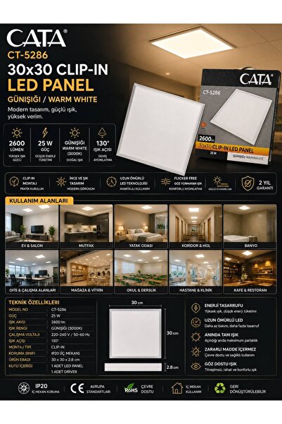 Cata CT-5286 25W CLIP-IN LED PANEL GÜN IŞIĞI 30*30