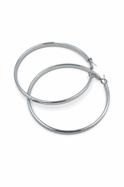 Jack Ferrero Women's Gray Color Flat Wide Hoop Steel Earrings