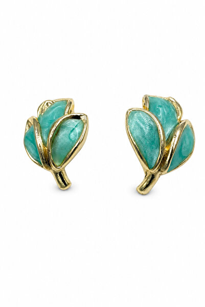 Jack Ferrero Leaf Design Enamel Embellished Yellow Tone Bijoux Earrings