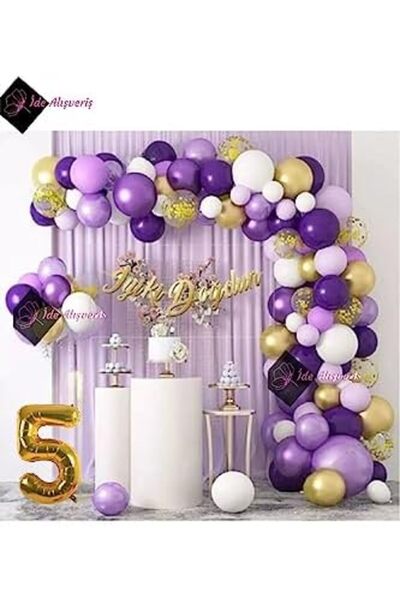 Yıldızan Efe home & more Bkmc مجموعة سلسلة بالونات ماكارون أرجوانية لعمر 5 سن...