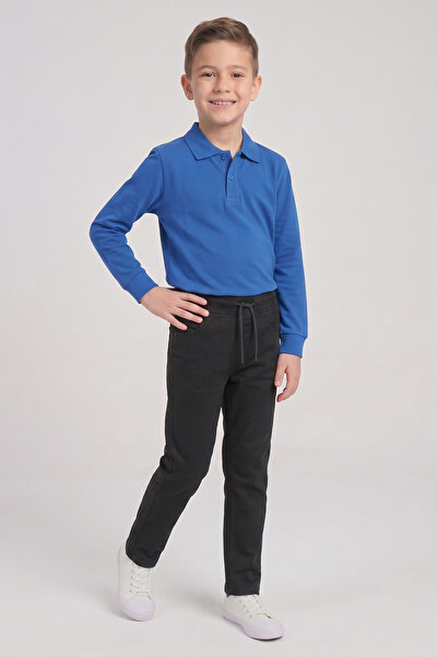 nacar çarşı Boy's Saks Blue Long Sleeve Polo Neck T-Shirt Black Ribbed Waist ...