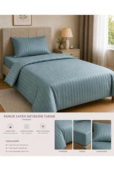 Vintero Home طقم غطاء لحاف مفرد من الساتان القطني 100% مقاس 160x220 سم