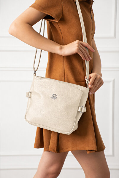 MILANOFOX Women's Cream Soft Leather Daily Crossbody Bag – 3-Compartment Zipp...