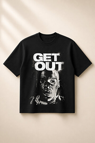 SVART WEAR تي شيرت Get Out مطبوع بقصة واسعة وفضفاضة للجنسين مصنوع من القطن بن...
