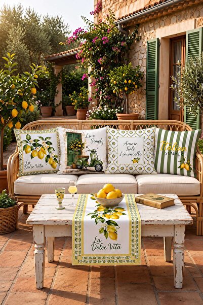 Cango Home Yellow Amalfi Mediterranean Lemon Patterned Decorative 4-Piece Thr...