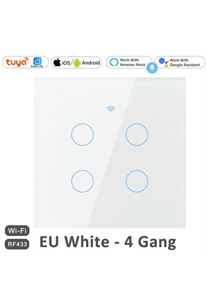 Choice4 white 4 gang EU 1/2/3/4 Gang EU WiFi RF 433mhz Smart Wireless Touch W...